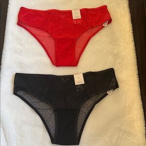 NWT Auden Women's Vibrant Red & Black Lace Cheeky Panties